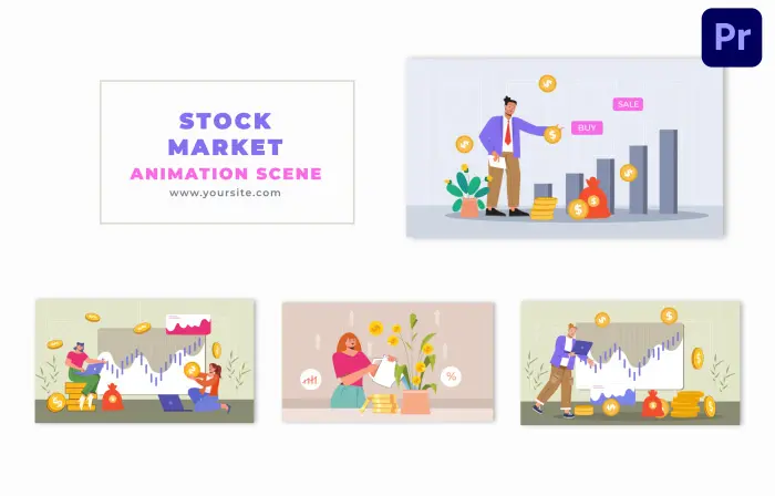 Stock Market Investment Performance 2D Flat Character Animation Scene